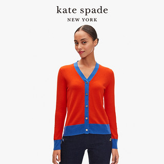 kate spade ks 女士复古拼色v领羊毛长袖开衫流行常规修身款春季