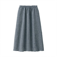 無印良品 MUJI 無印良品  女式 法国亚麻 抽褶裙 深海军蓝X条纹 M