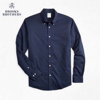 Brooks Brothers/布克兄弟男士牛津纺免烫logo款修身衬衫商务通勤 4004-藏青色 L