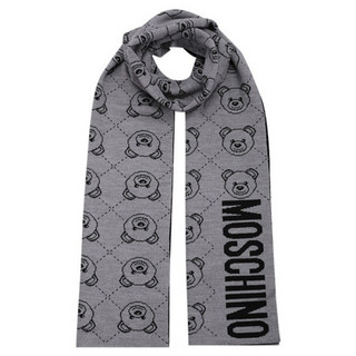 Moschino 莫斯奇诺 男女同款羊毛+腈纶泰迪熊围巾 黑灰拼色 50120 M5256 014