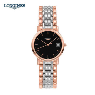 浪琴 ( LONGINES) 瑞士手表 瑰丽系列 休闲时尚 黑盘 玫瑰间金钢带情侣手表 石英女士腕表  L4.320.1.59.7