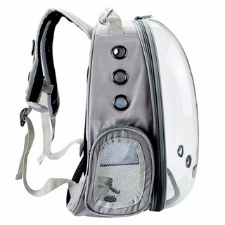 迪普尔 猫包宠物狗狗猫咪背包狗包外出便携旅行单双肩太空包舱透明书包箱袋用品 灰色透明包