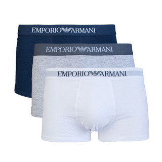 Emporio Armani EA 阿玛尼 四角平角裤男士内裤 3条装 111610 CC722 40510蓝白灰 L