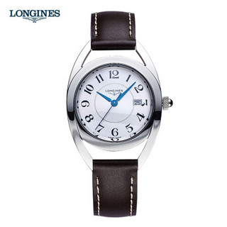 浪琴 ( LONGINES) 瑞士手表 骑仕系列  时尚简约 日期显示数字白盘 棕色皮质表带 石英女士腕表L6.137.4.73.2