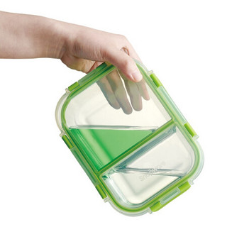 美国康宁Snapware耐热玻璃保鲜盒2件组 粉/红/绿/蓝/四色840ml两分隔便当盒无串味 苹果绿-2件组