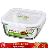 LOCK&LOCK 饭盒耐热玻璃保鲜盒微波炉便当盒饺子冷冻盒冰箱收纳盒密封盒玻璃碗带饭餐盒保鲜碗食品留样盒 930ml正方形