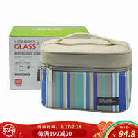 LOCK&LOCK 保鲜盒两件套 耐热玻璃饭盒便当盒 微波炉可用餐盒 冰箱收纳盒含便当包 蓝色条纹530ml