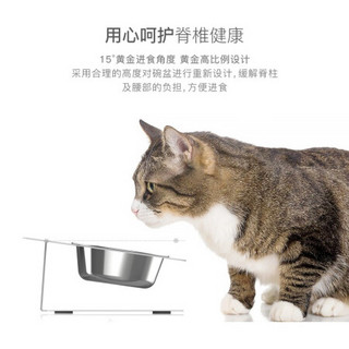 MITI猫碗双碗保护颈椎非陶瓷宠物对碗不锈钢斜口猫咪碗架宠物用品 白色