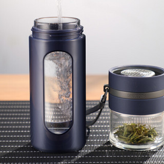 富光 泡茶师系列双层透明茶水分离塑玻杯 带滤网便携隔热办公玻璃茶杯 粉色 340ML（GP1609-340）