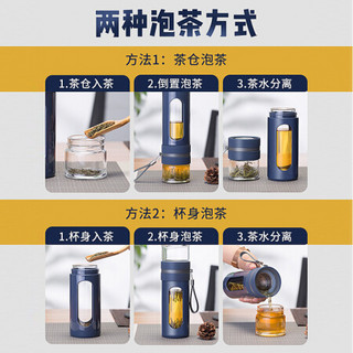 富光 泡茶师系列双层透明茶水分离塑玻杯 带滤网便携隔热办公玻璃茶杯 粉色 340ML（GP1609-340）