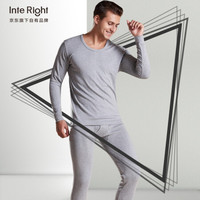 秋衣秋裤男全棉圆领薄款抑菌男士保暖内衣套装打底棉毛衫棉毛裤冬季 浅麻灰 M