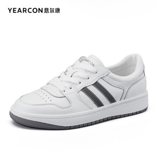 YEARCON 意尔康 女鞋简约时尚小白鞋户外运动休闲鞋系带平底板鞋女 1161ZD49440W 白/银 40