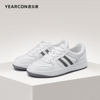 YEARCON 意尔康 女鞋简约时尚小白鞋户外运动休闲鞋系带平底板鞋女 1161ZD49440W 白/银 40