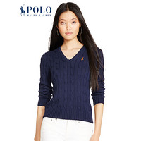 Ralph Lauren/拉夫劳伦女装 经典款修身绞花V领针织毛衣20065 B82-海军蓝 XL