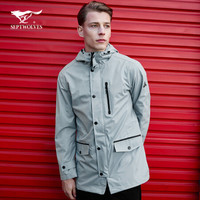 七匹狼风衣 男士2020秋季夹克青年户外运动外套连帽长袖多袋冲锋衣男装衣服 206(豆绿) 185A