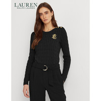 RALPH LAURENLauren/拉夫劳伦女装 2021年早春纽扣饰边绞花编结针织毛衫60451 001-黑色 L
