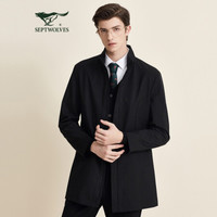 七匹狼风衣 男士2021春季夹克立领外套青年商务休闲茄克男装户外衣服 001(黑色) 165/84A/M