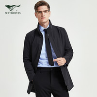 七匹狼风衣 男士2020秋季长袖夹克商务休闲立领纯色提花中长款外套 001(黑色) 165/M