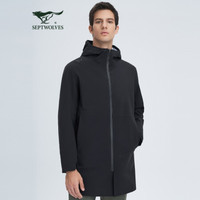 七匹狼风衣男士2021春季时尚户外休闲连帽基础简约中长款外套1H1B10704596 001(黑色) 170/92A/M