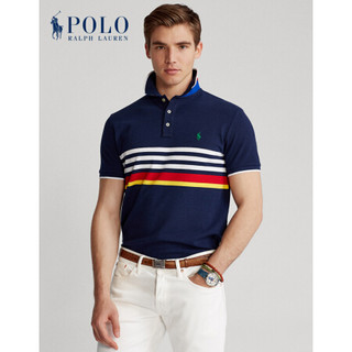 Ralph Lauren/拉夫劳伦男装 2021年春季定制修身版型条纹网眼布Polo衫13163 410-海军蓝 XXL