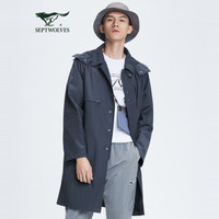 七匹狼风衣男士2021春季运动休闲轻薄净色简约中长装外套1H1B10704593 009(蓝灰) 180/100A/XL