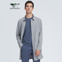 七匹狼风衣男士2021春户外休闲翻领简约净色中长款外套1H1B10704598 005(浅灰)180/100A/XL