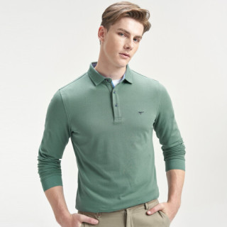 七匹狼长袖T恤 男士2021春季长T翻领POLO衫商务休闲长T青年男装含棉舒适衣服 207(果绿) 175/92A/XL