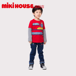 MIKIHOUSE童装男童长袖T恤日本制新干线图案拼接儿童衣服13-5203-613 红色 80CM