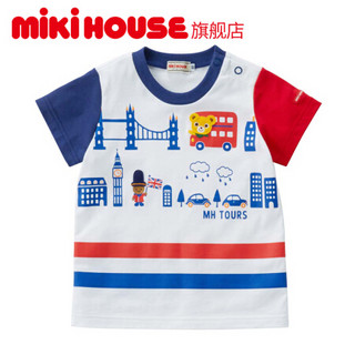 MIKIHOUSE童装男女童短袖儿童T恤日本制旅行小熊小兔12-5203-265 蓝色 100CM