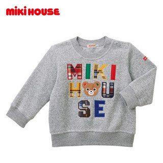 MIKIHOUSE男女儿童卫衣内里起绒保暖格子字母款长袖卫衣 灰色（男） 90CM