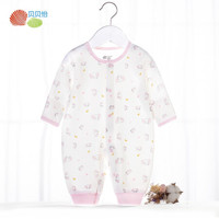 贝贝怡婴儿衣服新生儿连体衣宝宝前开扣哈衣爬爬服幼儿春秋四季内衣 浅粉 12个月/身高80cm