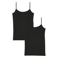 无印良品 無印良品 MUJI 女式 棉混弹力 吊带衫 2件装 黑色 XS