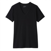 無印良品 MUJI 無印良品 男式 棉质凉爽 V领短袖T恤 黑色 XL