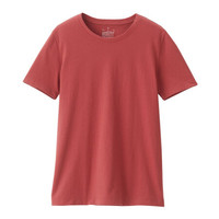無印良品 MUJI 無印良品  女式 印度棉天竺编织 圆领短袖T恤 暗红色 XXL