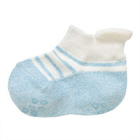 无印良品 MUJI 婴儿 合脚直角弹力运动船袜 带提耳条纹图案袜 萨克森蓝 婴儿 11-13cm