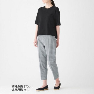 无印良品 MUJI 女式 粗棉线天竺编织 宽版圆领T恤 黑色 XS-S