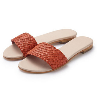 无印良品 MUJI 女式 印度手工编织皮革 凉鞋 休闲鞋 玫瑰红 23.0cm（36）