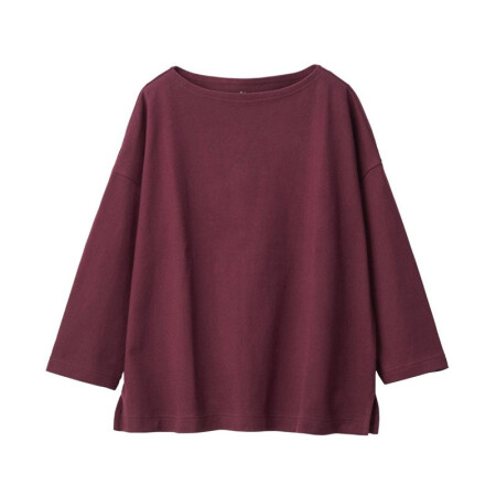 無印良品 MUJI 无印良品 女士圆领七分袖T恤 W9AB147 酒红色 XS-S