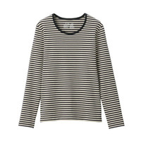 無印良品 無印良品 MUJI 女士圆领长袖T恤 W9AB856 浅米色X图案 XS