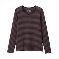 無印良品 MUJI 無印良品 女式 弹力罗纹编织 圆领长袖T恤 棕褐色X图案 XS