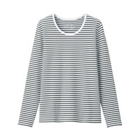 無印良品 MUJI 無印良品 女式 弹力罗纹编织 圆领长袖T恤 炭灰色X图案 M
