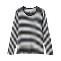 無印良品 MUJI 無印良品 女式 弹力罗纹编织 圆领长袖T恤 灰色X图案 L