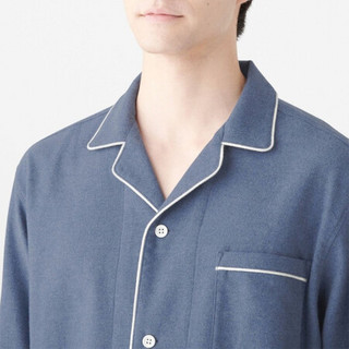 无印良品 MUJI 男式 无侧缝法兰绒 睡衣 纯棉 睡衣套装 家居服 海军蓝 S