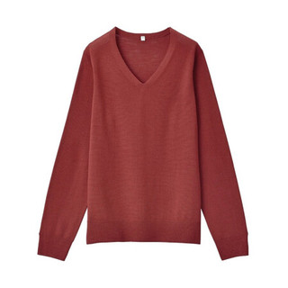 無印良品 MUJI 無印良品  女式 羊毛蚕丝 V领毛衣 红色 S