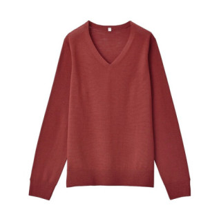 無印良品 MUJI 無印良品  女式 羊毛蚕丝 V领毛衣 红色 S