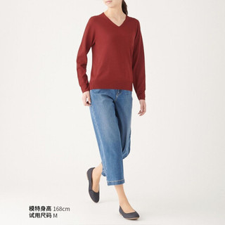 無印良品 MUJI 無印良品  女式 羊毛蚕丝 V领毛衣 红色 S