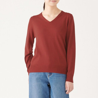 無印良品 MUJI 無印良品  女式 羊毛蚕丝 V领毛衣 红色 S