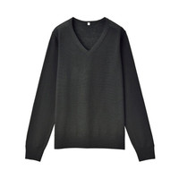 無印良品 MUJI 無印良品 女式 羊毛蚕丝 V领毛衣 黑色 XL