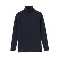  無印良品 無印良品 MUJI  男式 减轻颈部刺痛感 罗纹编织高领毛衣 海军蓝 XL