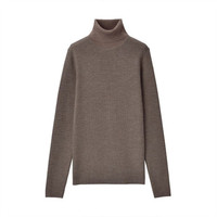 MUJI 無印良品 无印良品 MUJI 女式 减轻颈部刺痛感 罗纹 高领毛衣 深咖啡色 XS